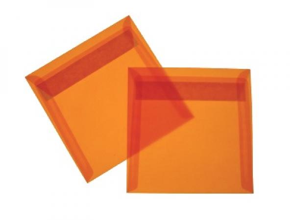 Transparente Sondermaß Briefhüllen 125x125 in Intensivorange ohne Fenster (500 Kuverts = 142,50 EURO)